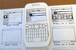 Example of a mobile paper prototype for Blackberry